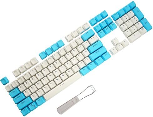 PBT Backlit Keycaps 104 Keys Cherry Mx Blue Switches Key Caps with Keycaps Puller for DIY Mechanical Keyboard (Blue White)