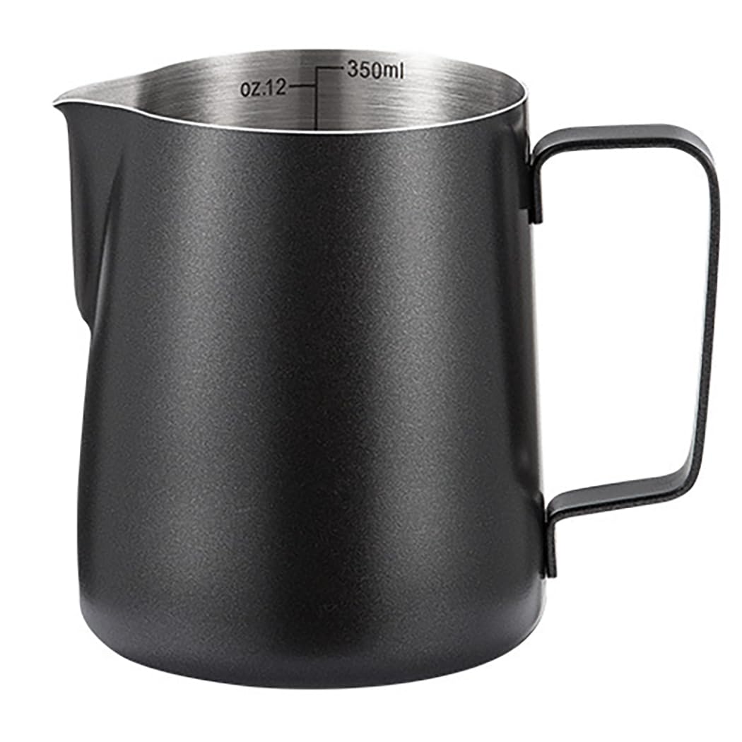 Hoshen Stainless Steel Espresso Steaming Pitcher，Milk Frothing Pitcher, Latte Art Cup, Espresso Latte Cappuccino Steaming Pitcher Cup 350ML Black