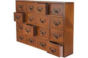 PACKGILO 16 Drawers Apothecary Cabinet with Drawers Tabletop Apothecary Chests and Cabinets Library Card Catalog Cabinet Herb Storage Box Wooden Desk Drawer Organizer Medicine Vintage Furniture(BROWN)