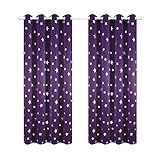 Kotile Blackout Purple Curtains for Girls Room/Kids Room 63 Inch Length 2 Panels, Home Decor Window Treatment Thermal Insulated Ring Top Curtains with Silver Star Print, Royal Purple