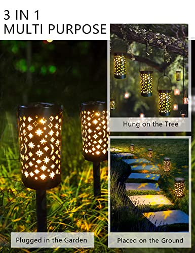 Pathway Solar Light Outdoor Garden, VAABZZ Garden Light with Warm White LED Lights, Waterproof Star and Moon Light for Outdoor Garden, Driveway, Lawn, Patio, Yard and Christmas Decoration(4 Pack)