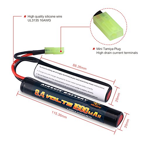Melasta 2Pack 2/3A 8.4v 1600mAh Butterfly Nunchuck NIMH Battery Pack with Mini Tamiya Connector for Airsoft Guns