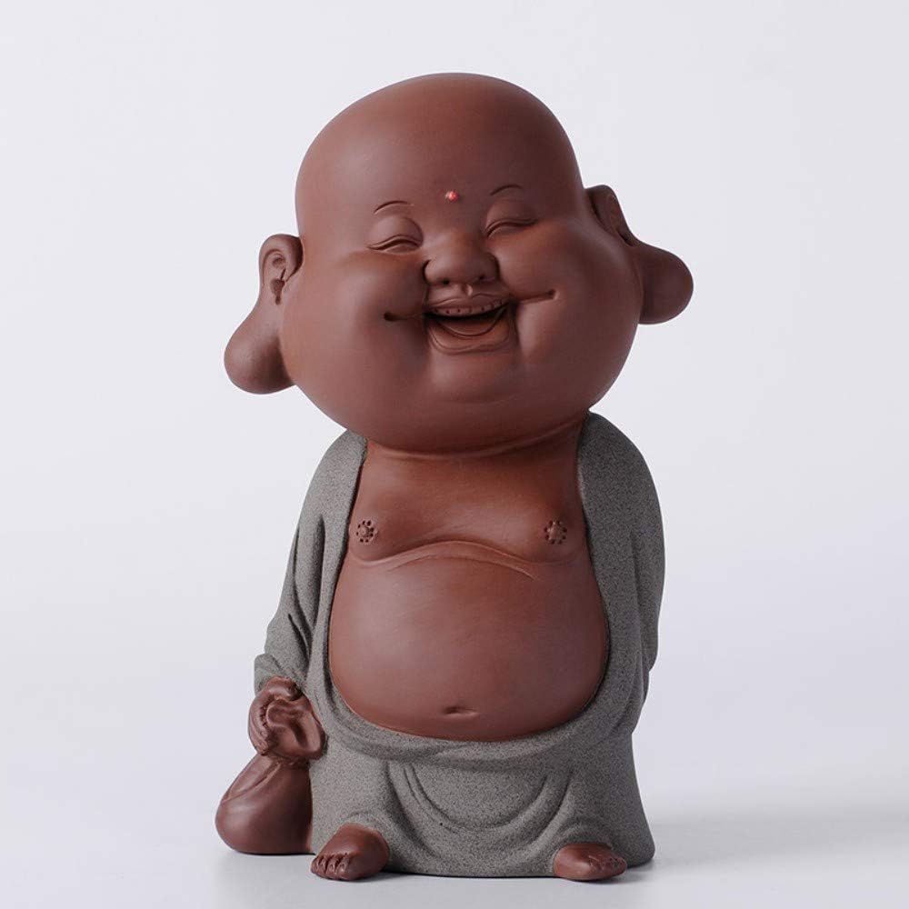 Laughing Buddha Statue For Good Luck Wealth And Happiness, Handmade Chinese Purple Clay Ceramic Mini Happy Maitreya For Zen Meditation, Standing Buddha With Bag Figurine For Car Home Desk Decor
