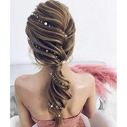 Catery Bride Wedding Headband Pearl Long Hair Vine Braid Headpieces Bridal Hair Accessories for Women (Rose Gold) - Thumbnail 5