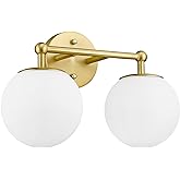 AKEZON Gold Bathroom Light Fixtures, 2-Light Vanity Lights Over Mirror Wall Sconce with White Etched Glass Globe, KW-7308-2