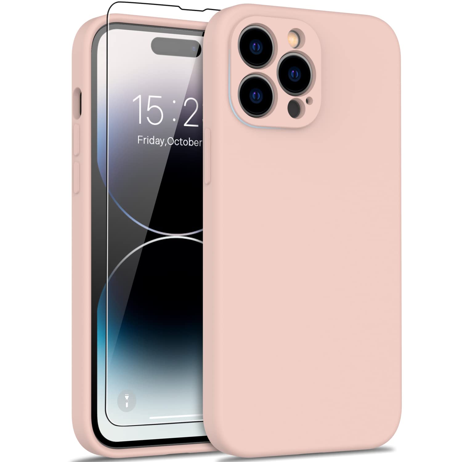 DEENAKIN for iPhone 14 Pro Max Case with Screen Protector,Enhanced Camera Cover,16ft Drop Tested Soft Silicone Gel Rubber,Slim Fit Protective Phone Case for iPhone 14 Pro Max 6.7" Baby Pink