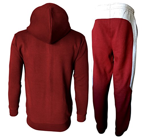 X-2 Full Zip Fleece Tracksuit Jogging Sweatsuit Activewear Hooded Gray-Maroon XL