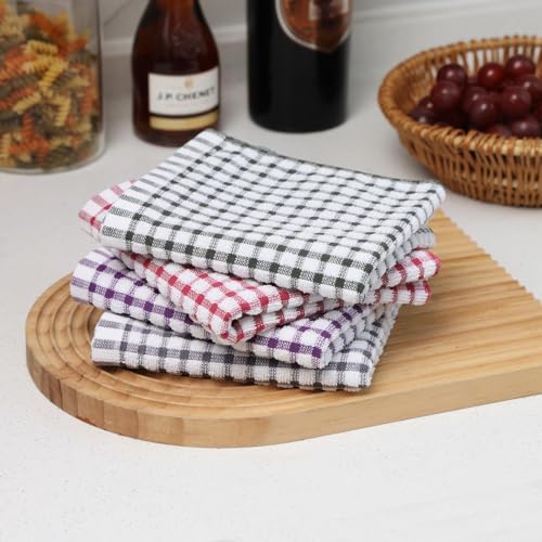 Oeleky 100% Cotton Kitchen Dish Cloths for Washing Dishes, 12x12 Inches Dish Rags, Absorbent Kitchen Cloths Pack of 8, Quick Drying Cleaning Cloths (Mix-3, 12"x12")