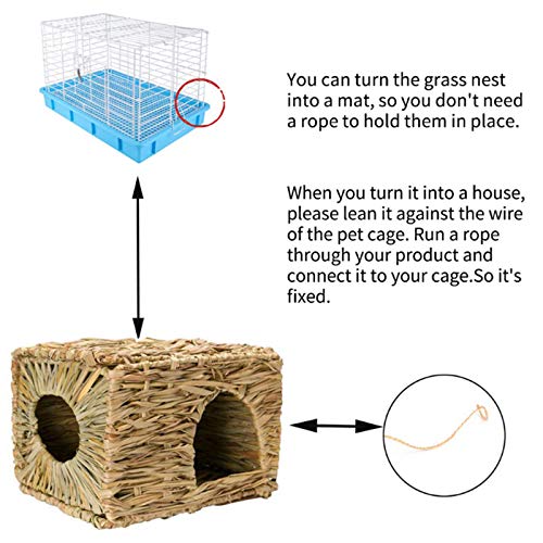 kathson 2 Pcs Rabbit Grass House Natural Foldable Hand Woven Seagrass