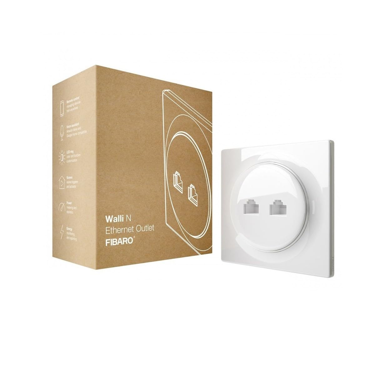 FIBARO Walli N FGWEEU-021 Ethernet Outlet/Network Socket Flush-Mounted 2X RJ45 Cat.6 10 Gigabit