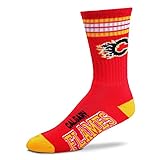 For Bare Feet NHL 4 Stripe Deuce Crew Men Socks-Calgary Flames-Large (10-13)