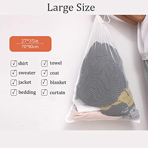 Meowoo White Drawstring Mesh Laundry Bag for Washing Machine, 27×35inch Extra Large Washing Bag Net for Delicates - Thumbnail 4