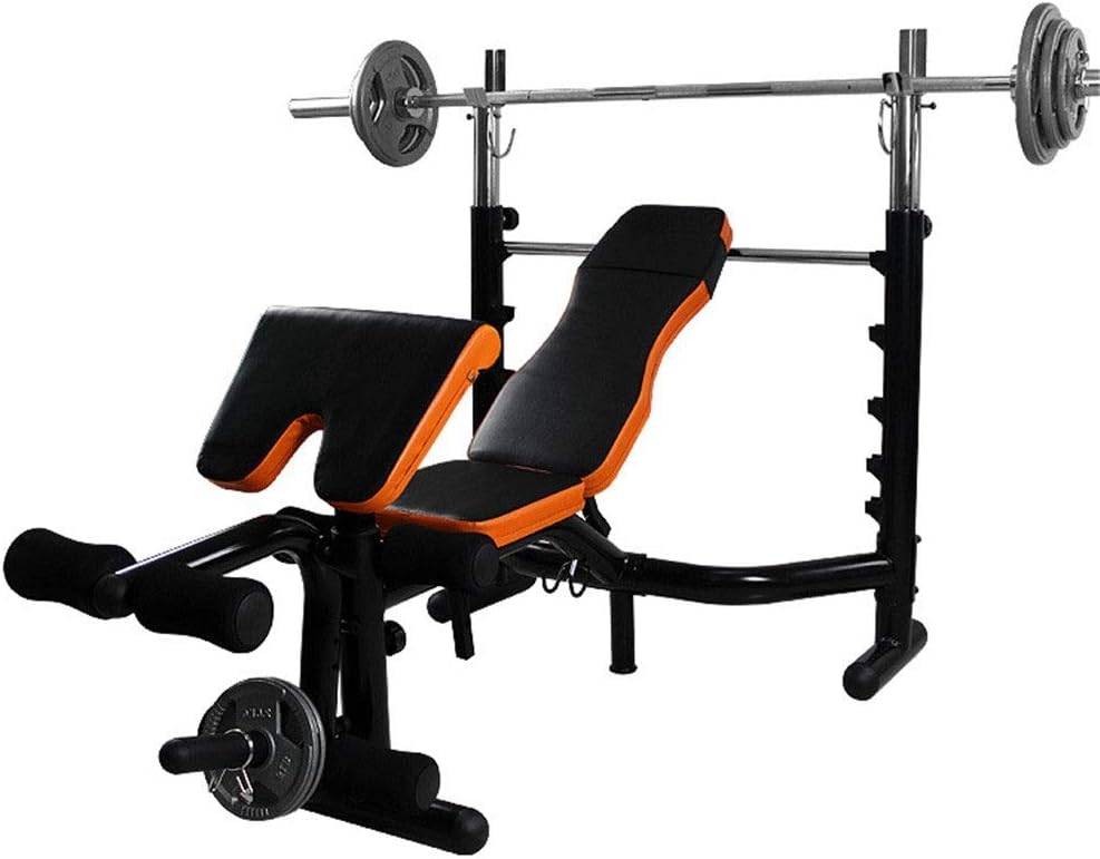 Dertyped Weight Lifting Bench Multifunctional Weight Bench Press Barbell Bed Squat Rack Barbell Set (Color : Black, Size : 170x135x110cm)