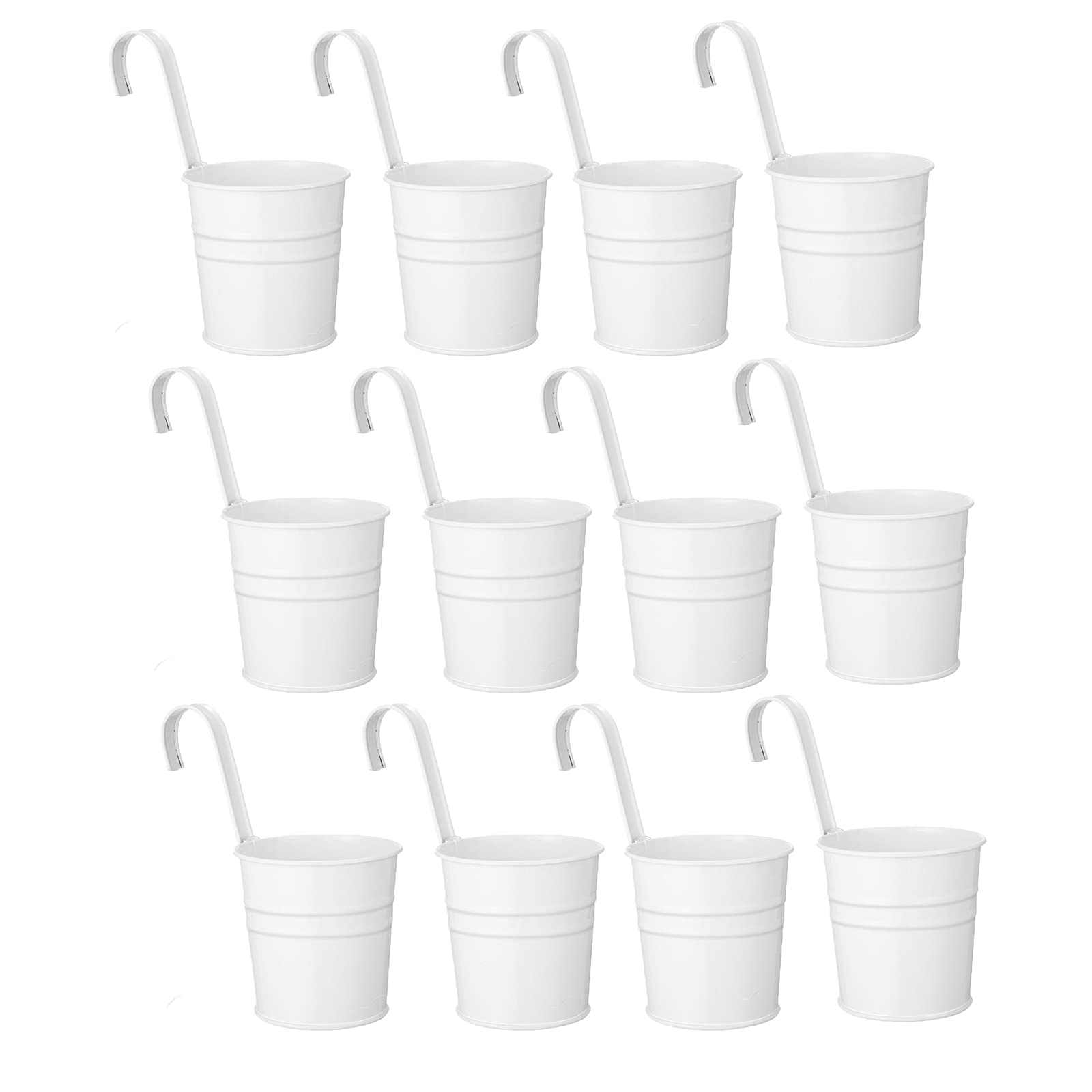 HEMOTON 12pcs Metal Flower Pot Vase Bucket Hanging Garden Planter with Drainage Hole, Balcony Home Decor, Detachable Hook