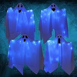 CCINEE 4Pack Halloween Hanging Ghosts with Blue