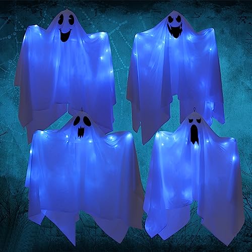 CCINEE 4Pack Halloween Hanging Ghosts with Blue