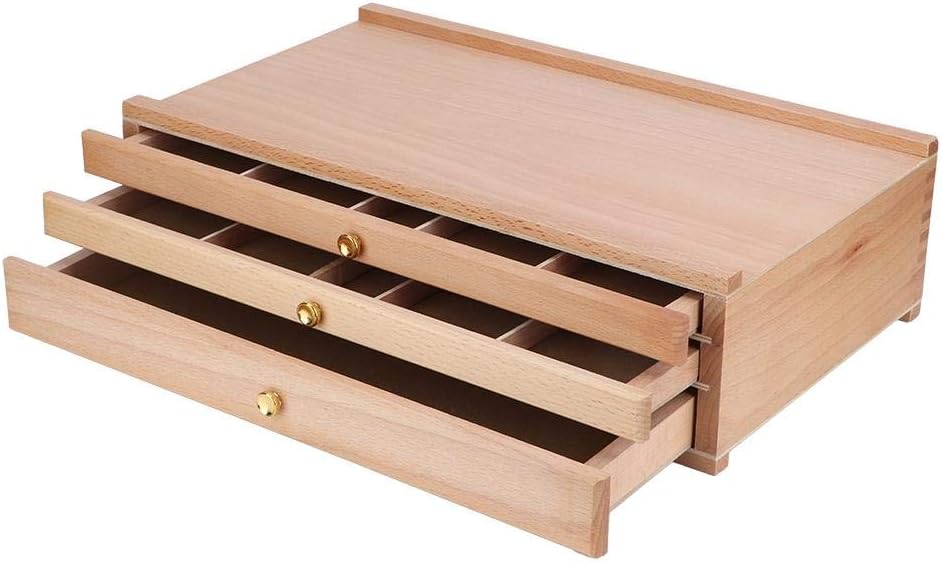 3 Drawer Artist Wood Box Easel Drawing Painting Portable Storage Multi-Functional Box Store Art Paint Markers Pens