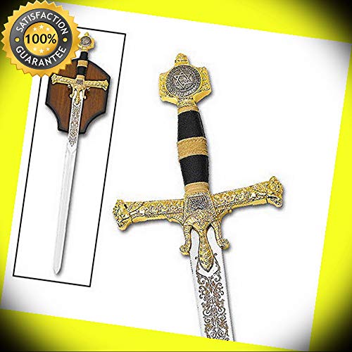 Intricate Laser Etched Medieval Sword Of King Solomon- Black with Gold Detailing perfect for cosplay outdoor camping