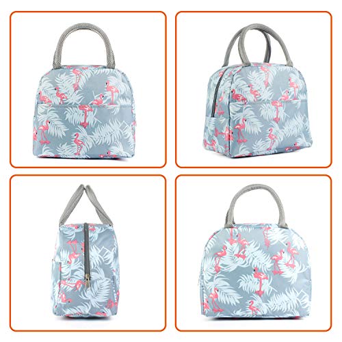 Lunch Bag,Reusable Insulated Lunch Bag Cooler Tote Box with Front Pocket Zipper Closure for Woman Man Work Picnic or Travel Light Blue Flamingo (Style 1)