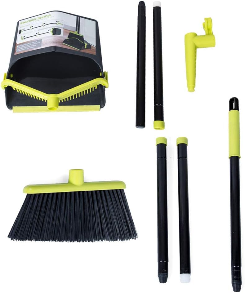 Dust Pan Sweep Set Broom Dustpan Cleans Broom Combo with Long Handle for Home Kitchen Room Office Lobby Upright Stand up Dustpan Broom Set: Kitchen & Dining