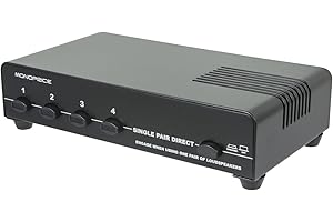 Monoprice 109995 4-Channel Speaker Selector - Black Up To 140W Per Ch. Distribute Speakers, Perfect for Home Theater Audio