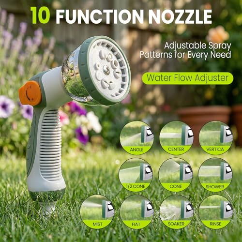 Bietor Retractable Garden Hose Reel, 1/2“ x 45m+2m Upgraded UV Resistant Heavy Duty Wall Mounted Hose Reel with 10 Patterns Nozzle, Any Length Lock, Slow Return System, 180°Swivel Bracket