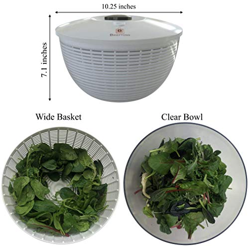 Brieftons QuickDry Salad Spinner: Large 6.2 Quart Vegetable Washer & Dryer with Bowl, Easy One-Handed Pump Operation, Heavy Duty, Compact Storage, Perfect for Washing and Drying Leafy Vegetables