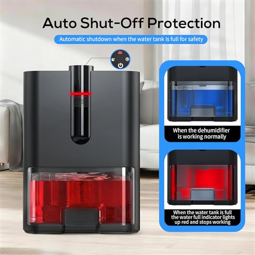 Home Dehumidifier, 2500 ml Dehumidifier for Home Mould, Silent Electric Dehumidifier with Drain Pipe, Auto Shutdown, Sleep Mode, Dehumidifiers for Bathroom, Bedroom, Wardrobe