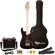 Rise by Sawtooth ST-RISE-ST-3/4-BLK-KIT-1 Electric Guitar Pack, Black
