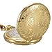 Realpoo Gold Carved Flower Quartz Pocket Watch with Quartz Movement, Pocket Watch with Chain Clip for Men