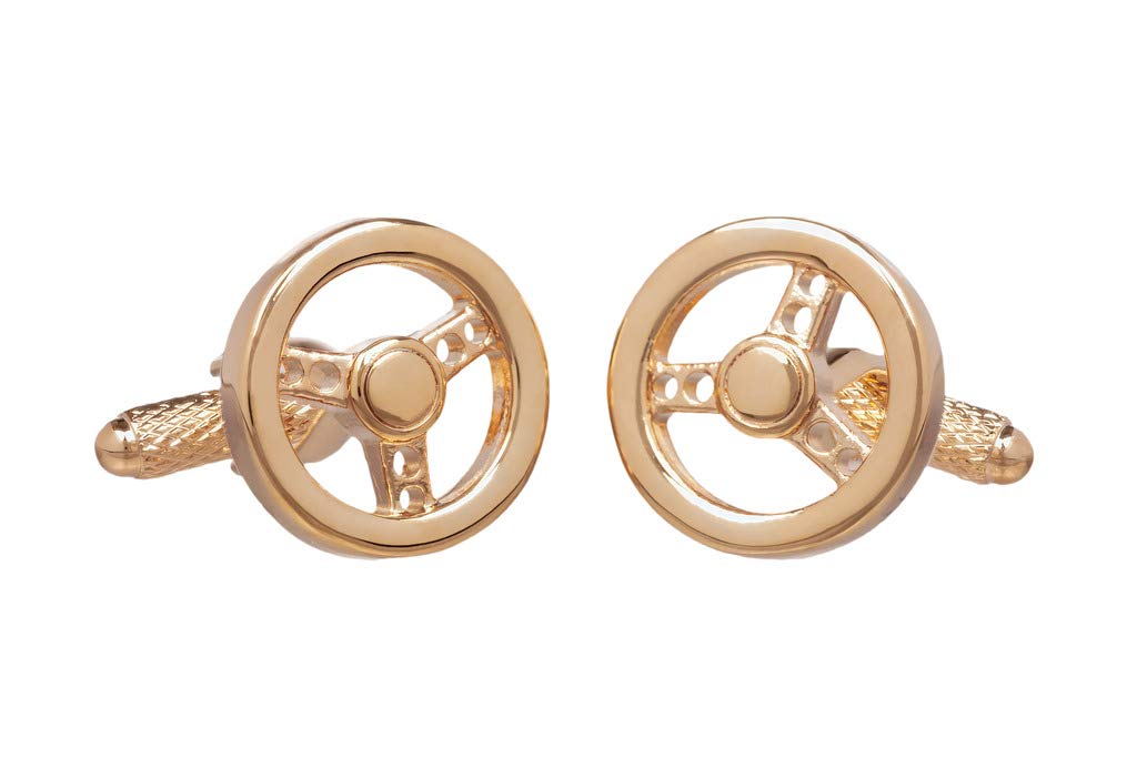 Drivers Car Steering Wheel Shirt Cufflinks Presented In Onyx Art London Cufflink Box Gold Colour