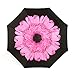 owen kyne Windproof Double Layer Folding Inverted Umbrella, Self Stand Upside-down Rain Protection Car Reverse Umbrellas with C-shaped Handle (Pink Flower)
