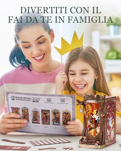 Rolife Book Nook Kit Miniature da Costruire DIY Booknook Fall into Wonder 3d Puzzle Legno con Luci Decorazione Libreria Casa Modellismo da Costruire Adulti Diorama Modellismo