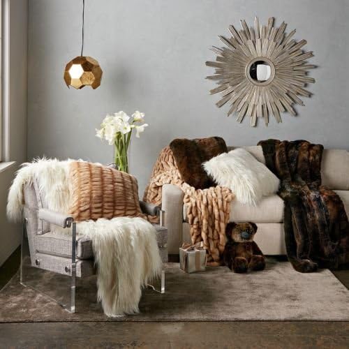 Hudson Park Mongolian Plush Soft Faux Fur 50" x 70" Throw Blanket - Ivory