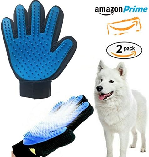 Pacific Miracle Original Pet Grooming Glove - Gentle Deshedding Brush Glove - Efficient Pet Hair Remover Mitt - Massage Tool with Enhanced Five Finger Design - Made for Dogs, Cats &amp; Horses