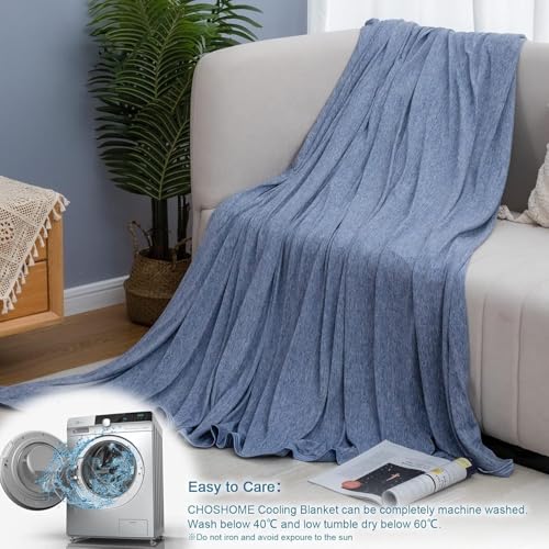 Cooling Blanket for Night Sweats, Summer Ice Cold Blanket for Hot Sleepers Q-Max > 0.45 Thin Soft Breathable Lightweight Cool Blankets for Bed Sofa Camping Travel, Throw XL Size, Blue, 127x178CM