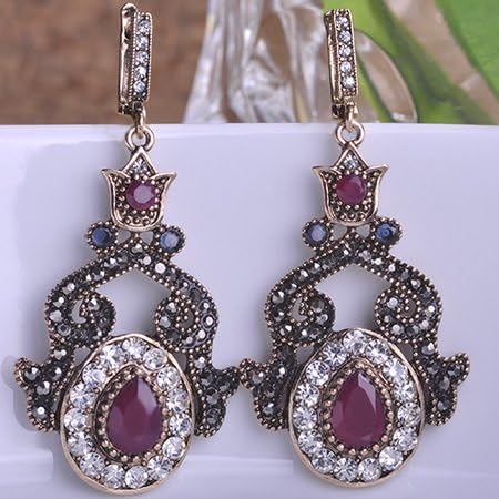 GDShop Fine Vintage Turkish Ruby Jewelry Max Brinco Brincos Grandes Oso Waterdrop Crown From India True Religious Women Ugi Noiva Joias