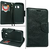 Samsung S766C Galaxy Stardust, LF Premium PU Leather Flip Wallet Credit Card Cover Case, Stylus Pen, Screen Protector & Wiper Accessories (Wallet Black)