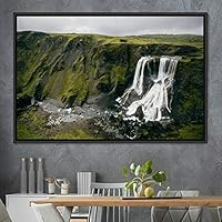 Framed Canvas Wall Art Mountainfalls Group Multicolor Nature Photography Realism Relax/Calm - 16x24 inches