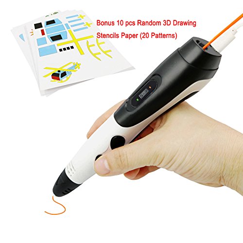 3D Pen by Gurmoir,3D Printing Pen with LCD Display Bonus 10 pcs Random 3D Drawing Stencils Paper Models,Perfect for Kids Adults,Compatible with 1.75mm PLA/ABS Filament Refills(Black and White) - Thumbnail 2