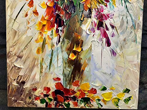 V-inspire Oil Painting, 24x48 Inch Floweres Abstract 3D Hand-Painted Modern Home Decoratio Gray Wall Art Wood Inside Framed Hanging - Thumbnail 4