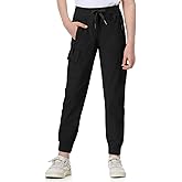 EXARUS Girls Pants Cargo Joggers Teen Slim Fit with Zip Pockets Kids Quick Dry Lightweight Drawstring High Waisted 8-14Y