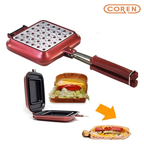 [COREN] Sentopan 14.8” x 6.3” x 1.6” Nonstick Double Side Pressure Pan, Omelette, Sandwich, Steak, Fry Pan, Induction Ready, Dishwasher Safe, Made in Korea