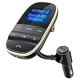 Nulaxy Bluetooth FM Transmitter Wireless in-Car Radio Adapter Voltmeter Handsfree Car Kit TF Card AUX USB 1.44 Display Sleep Play Mode - KM20 Golden