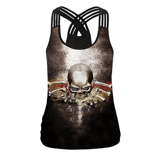 Nikuya Women Sexy Fashion Bandage Printed Blouse Tank Tops Camis Sleeveless V Neck Vest Clothes (L, Black)