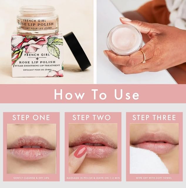 French Girl Rose Lip Scrub Organic Sugar Scrub For Lips, Hydrating