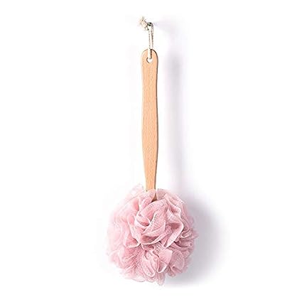Wizme Body Scrubber For Men And Women Long Wooden Handle Bathing Loofah For Bathroom Use Bath Accessories Pink 35gram Pack Of 1