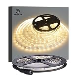 WenTop Led Strip Lights Waterproof Led Tape Light 12v SMD 3528 16.4 Ft (5M) 300leds 60leds/m Warm White Flexible Tape Light for Kitchen, Closet, Mirror, Ceiling - Not Include Power Supply