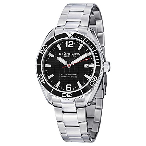 Stuhrling Original Men's 515.02 Aquadiver Regatta Endeavor Quartz Date Black Dial Stainless Steel Watch