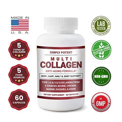 Multi Collagen Peptides Powder Capsules, 60 Type I, II, III, V, X Hydrolyzed Collagen Pills, Bovine, - //coolthings.us